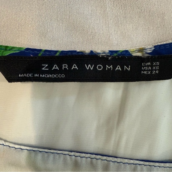 Zara Woman Silk Dress Blue Green Mini Cap Sleeves Sexy Lightweight Floral Sz XS - Picture 8 of 8